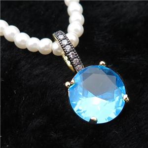 White Pearlized Plastic Necklace Pave Blue Crystal Glass Circle, approx 13mm, 4mm, 45-50cm length [FR11222]