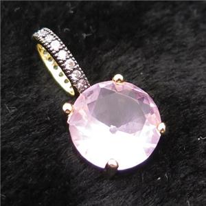 Copper Pendant Pave Pink Crystal Glass Circle Gold Plated, approx 13mm [FR11224]