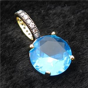 Copper Pendant Pave Blue Crystal Glass Circle Gold Plated, approx 13mm [FR11226]