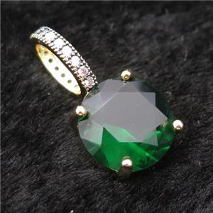 Copper Pendant Pave Green Crystal Glass Circle Gold Plated, approx 13mm [FR11227]