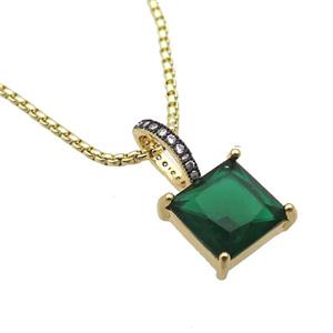 Copper Necklace With Green Crystal Glass Square Gold Plated, approx 13mm, 2mm, 45-50cm length [FR11230]