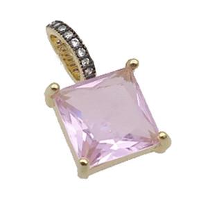 Copper Pendant Pave Pink Crystal Glass Square Gold Plated, approx 13mm [FR11232]