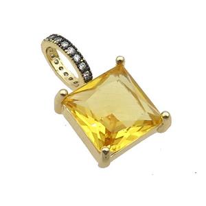 Copper Pendant Pave Golden Crystal Glass Square Gold Plated, approx 13mm [FR11233]