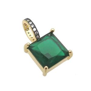 Copper Pendant Pave Green Crystal Glass Square Gold Plated, approx 13mm [FR11234]