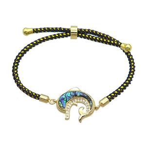 Black Nylon Bracelets Copper Dolphin Adjustable Gold Plated, approx 20-21mm, 3mm [FR11239]