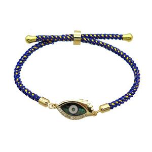 Darkblue Nylon Bracelets Copper Eye Adjustable Gold Plated, approx 17mm, 3mm [FR11240]