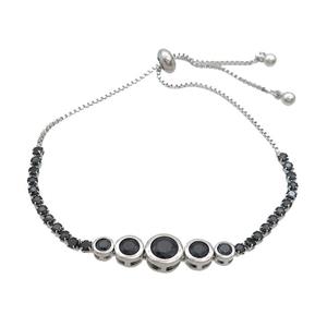 Copper Bracelets Pave Black Zircon Adjustable Platinum Plated, approx 5-35mm, 2.5mm, 24cm length [FR11271]