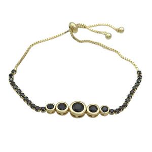 Copper Bracelets Pave Black Zircon Adjustable Gold Plated, approx 5-35mm, 2.5mm, 24cm length [FR11272]