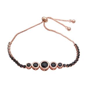 Copper Bracelets Pave Black Zircon Adjustable Rose Gold, approx 5-35mm, 2.5mm, 24cm length [FR11273]