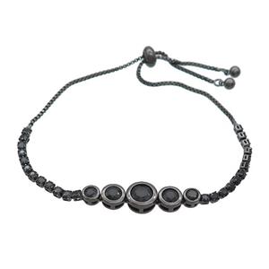 Copper Bracelets Pave Black Zircon Adjustable Black Plated, approx 5-35mm, 2.5mm, 24cm length [FR11274]