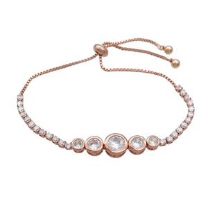 Copper Bracelets Pave Zircon Adjustable Rose Gold, approx 5-35mm, 2.5mm, 24cm length [FR11276]