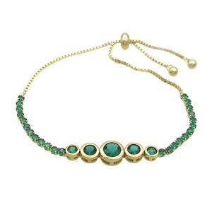 Copper Bracelets Pave Green Zircon Adjustable Gold Plated, approx 5-35mm, 2.5mm, 24cm length [FR11277]