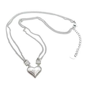 Copper Necklaces Pave Zircon Heart Platinum Plated, approx 16mm, 1.8mm, 36-42cm length [FR11280]