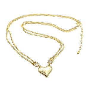 Copper Necklaces Pave Zircon Heart Gold Plated, approx 16mm, 1.8mm, 36-42cm length [FR11281]