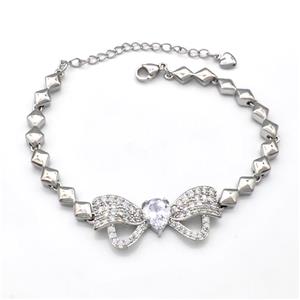 Copper Butterfly Bracelets Pave Zirconia Platinum Plated, approx 15-34mm, 5mm, 17cm [FR11339]