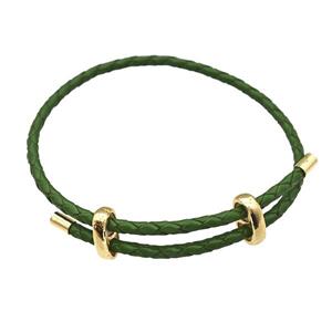 Green PU Leather Bracelet Adjustable, approx 3mm thickness [FR11349]