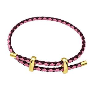 Pink Lilac PU Leather Bracelet Adjustable, approx 3mm thickness [FR11357]