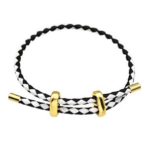 White Black PU Leather Bracelet Adjustable, approx 3mm thickness [FR11358]