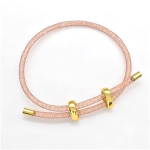 Copper Mesh Bracelet With Crystal Glass Adjustable Rose Gold, approx 3mm dia [FR11370]