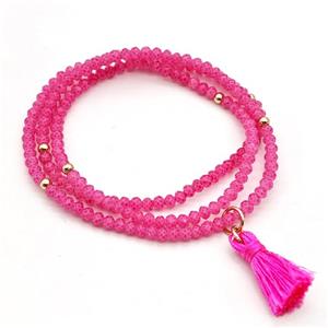 Hotpink Chinese Crystal Glass Bracelets Stretchy, approx 3-3.5mm [FR11457]
