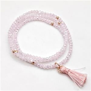 Pink Chinese Crystal Glass Bracelets Stretchy, approx 3-3.5mm [FR11461]