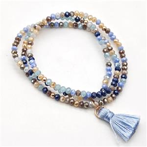 Chinese Crystal Glass Bracelets Stretchy Multicolor Tassel, approx 3-3.5mm [FR11480]