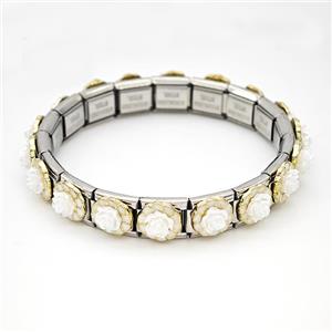 Stainless Steel Module Bracelet Flower Pave Resin, approx 9mm, 17cm length [FR11489]