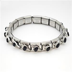 Stainless Steel Module Bracelet Pave Black Crystal Glass, approx 9mm, 17cm length [FR11492]