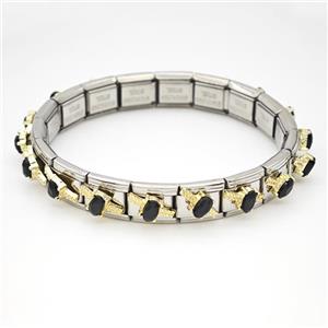Stainless Steel Module Bracelet Pave Black Crystal Glass, approx 9mm, 17cm length [FR11493]