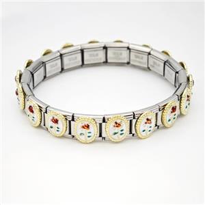 Stainless Steel Module Bracelet Flower Enamel, approx 9mm, 17cm length [FR11495]