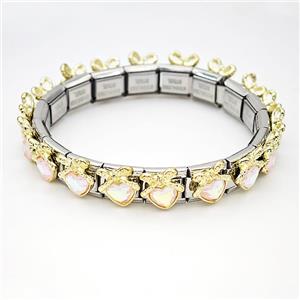 Stainless Steel Module Bracelet Heart Pave Acrylic, approx 9mm, 17cm length [FR11497]