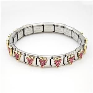 Stainless Steel Module Bracelet Heart Pave Rhinestone, approx 9mm, 17cm length [FR11500]