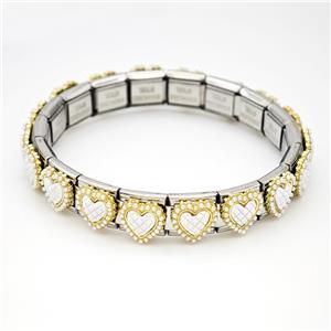 Stainless Steel Module Bracelet Heart Pave Pearlized Resin, approx 9mm, 17cm length [FR11505]