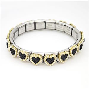 Stainless Steel Module Bracelet Heart Pave Pearlized Resin, approx 9mm, 17cm length [FR11506]