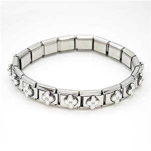 Stainless Steel Module Bracelet Clover White Enamel, approx 9mm, 17cm length [FR11507]