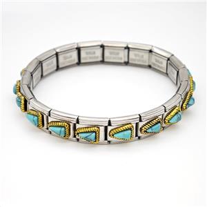 Stainless Steel Module Bracelet Triangle Pave Blue Howlite, approx 9mm, 17cm length [FR11517]