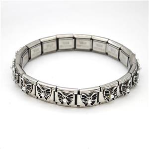 Stainless Steel Module Bracelet Butterfly Black Enamel, approx 9mm, 17cm length [FR11558]