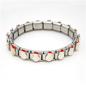 Stainless Steel Module Bracelet Santa Claus White Enamel, approx 9mm, 17cm length [FR11564]