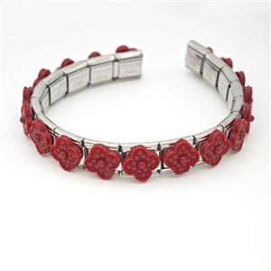Stainless Steel Module Bracelet Clover Red, approx 9mm, 17cm length [FR11567]
