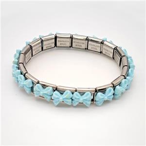 Raw Stainless Steel Module Bracelet Pave Resin Bow, approx 9-10mm, 17cm length [FR11574]