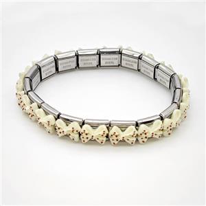 Raw Stainless Steel Module Bracelet Pave Resin Bow, approx 9-10mm, 17cm length [FR11575]