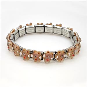 Raw Stainless Steel Module Bracelet Pave Resin Bear, approx 9-10mm, 17cm length [FR11579]