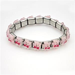 Raw Stainless Steel Module Bracelet Pave Resin Bear, approx 9-10mm, 17cm length [FR11580]