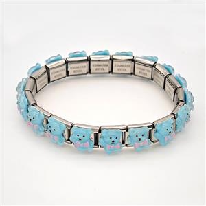 Raw Stainless Steel Module Bracelet Pave Resin Bear, approx 9-10mm, 17cm length [FR11582]