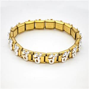 Stainless Steel Module Bracelet Pave Alloy Mermaid Gold Plated, approx 9-10mm, 17cm length [FR11591]