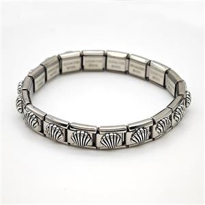 Raw Stainless Steel Module Bracelet Pave Alloy Scallop Shell, approx 9-10mm, 17cm length [FR11593]