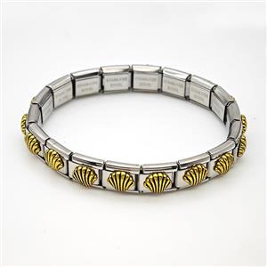 Raw Stainless Steel Module Bracelet Pave Alloy Scallop Shell, approx 9-10mm, 17cm length [FR11594]