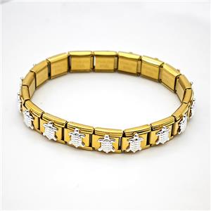 Stainless Steel Module Bracelet Pave Alloy Tortoise Gold Plated, approx 9-10mm, 17cm length [FR11596]