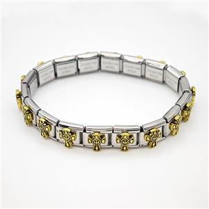 Raw Stainless Steel Module Bracelet Pave Alloy Cross, approx 9-10mm, 17cm length [FR11598]