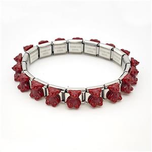 Raw Stainless Steel Module Bracelet Pave Acrylic Bear, approx 9-10mm, 17cm length [FR11601]